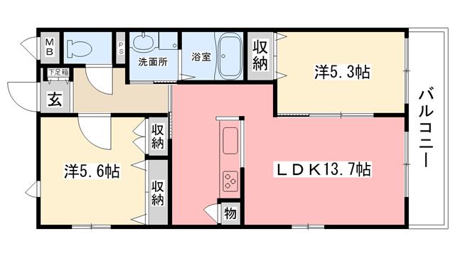 シーサイドヴィラ浜甲子園(2LDK/3階)の間取り写真