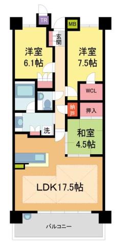パークシュロス芦屋(3LDK/1階)の間取り写真