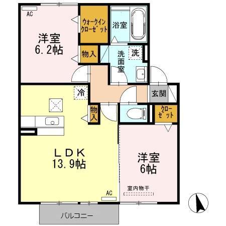アルコ・イリス若宮(2LDK/1階)の間取り写真
