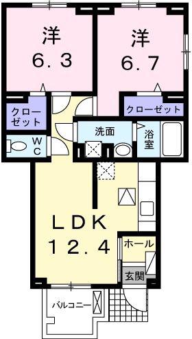 ロジュマンII(2LDK/1階)の間取り写真