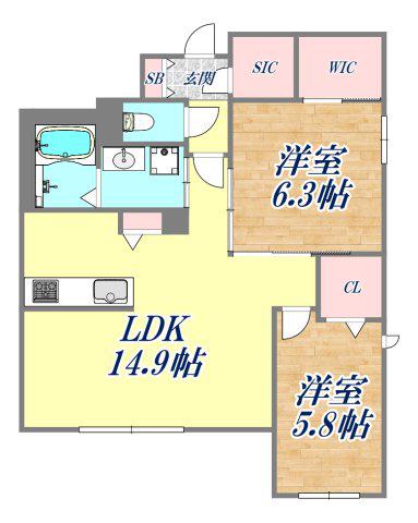 AZURE 天道町(2LDK/3階)の間取り写真