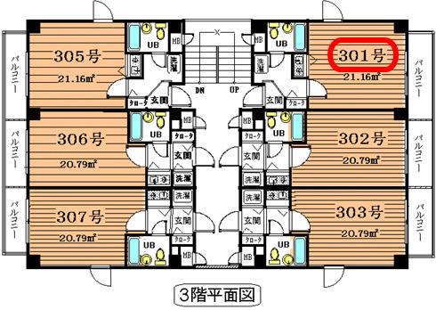 ルミエール上高丸(1K/3階)の間取り写真