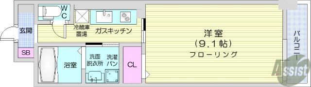 プレッサ泉中央(1K/2階)の間取り写真