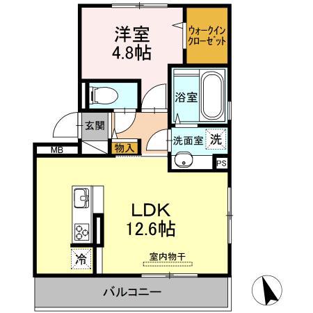 ボナール下硯川(1LDK/3階)の間取り写真