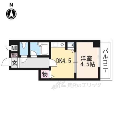 ライオンズマンション五条大宮2(1K/5階)の間取り写真
