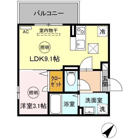 D-ROOM南方(1LDK/3階)の間取り写真