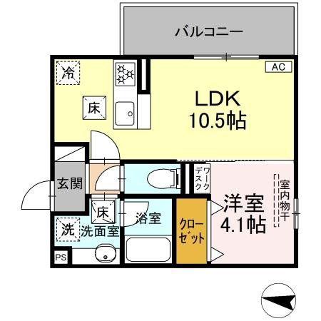 HABITAT YOSHINO(1LDK/2階)の間取り写真