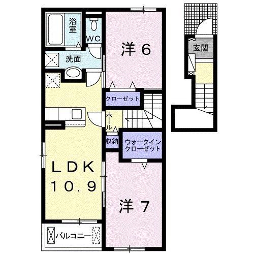 ハーモニー紀の川II(2LDK/2階)の間取り写真