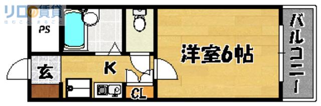 ヴィルヌーブ(1K/2階)の間取り写真