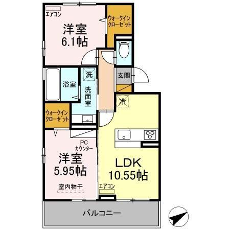 ブルームコート(2LDK/2階)の間取り写真