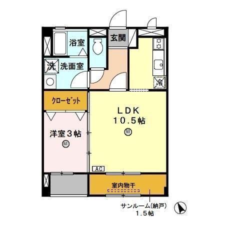 サンフラワー(1LDK/3階)の間取り写真