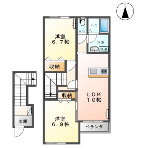 ヴィラ・エクセレント(2LDK/2階)の間取り写真