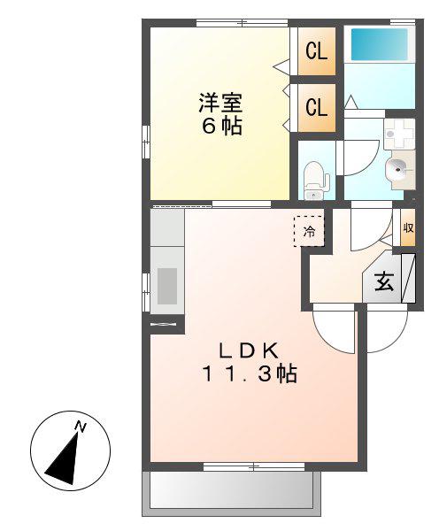 ウィルモア開平(1LDK/2階)の間取り写真