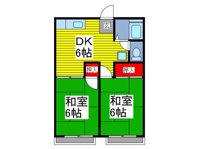ベルゾーネYAMANA2(2DK/2階)の間取り写真