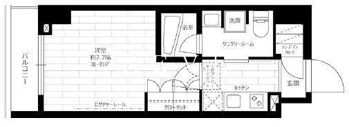 ステージグランデ新御徒町アジールコート(1K/10階)の間取り写真