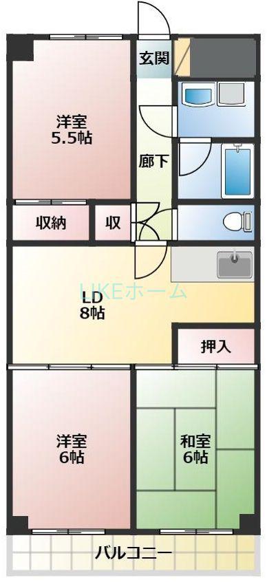 アフィニス原木(3DK/3階)の間取り写真
