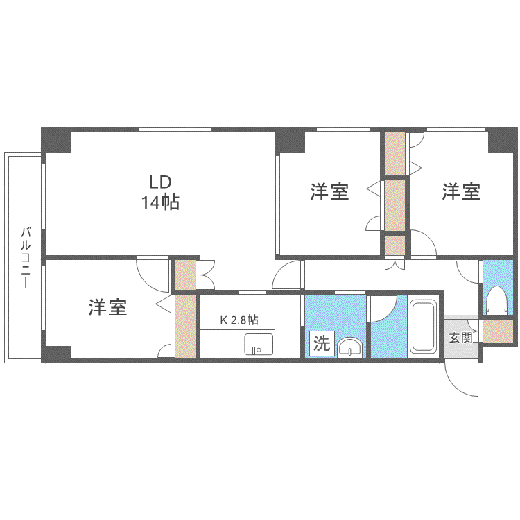 コンフォリア北三条(3LDK/9階)の間取り写真