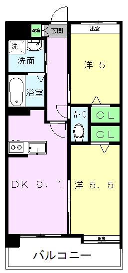 ノブハウス菊陽(2DK/3階)の間取り写真