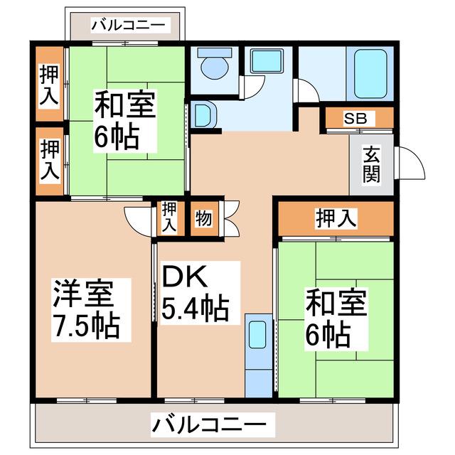 FKM長嶺南(3DK/1階)の間取り写真