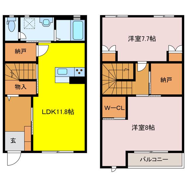 シャンヴェール B棟(2LDK/1階)の間取り写真