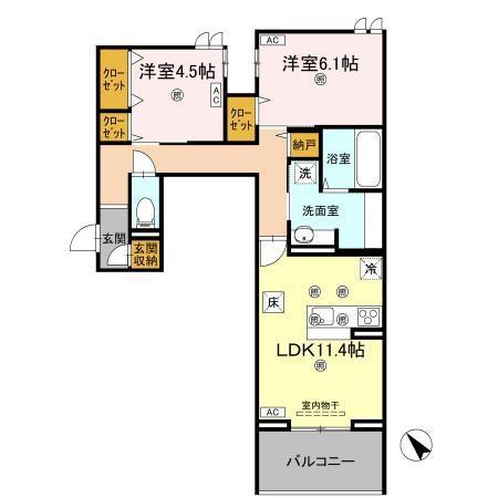 ビルゴ中吉野(2LDK/1階)の間取り写真