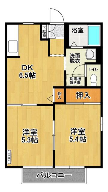 コーポマルナカB(2DK/2階)の間取り写真
