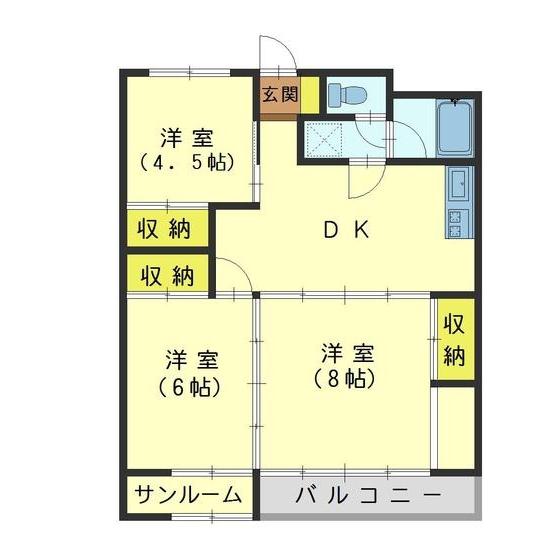 レジデンスムライ(3DK/4階)の間取り写真