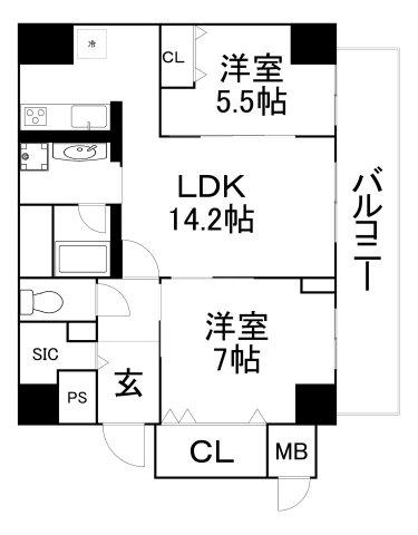 LAVART森ノ宮(2LDK/1階)の間取り写真