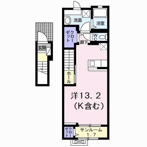 シエロ・ガーデン北島A(ワンルーム/2階)の間取り写真