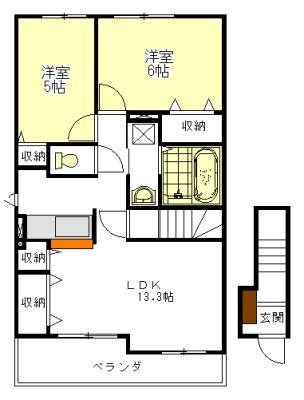 ペア オーチャードA・B(2LDK/2階)の間取り写真