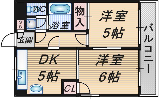 ハイツNY(2DK/3階)の間取り写真