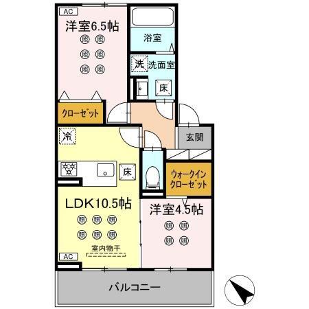 グランフォレ下南部(2LDK/1階)の間取り写真