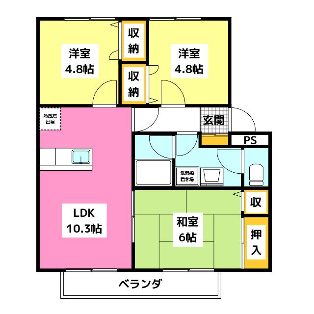 メロディハイツ荒木(3LDK/1階)の間取り写真