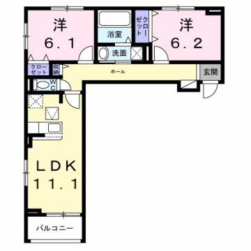 グレース讃良(2LDK/3階)の間取り写真