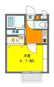 パークサイドサイワイB(1K/1階)の間取り写真