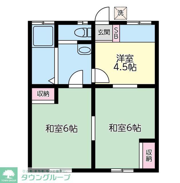 グリーンハイツ矢作B(2DK/1階)の間取り写真