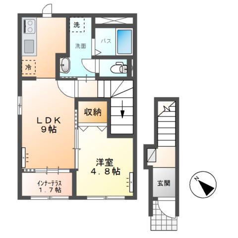フォルティス(1LDK/2階)の間取り写真