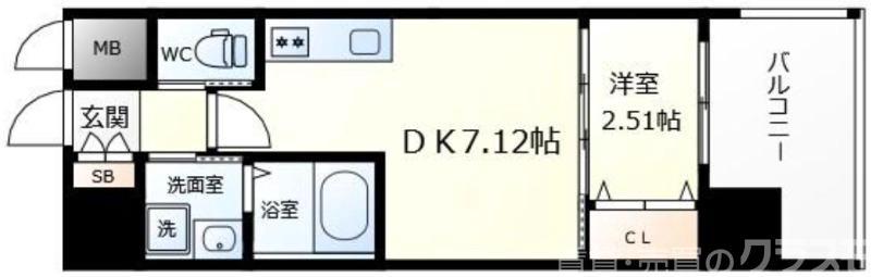 テラ浅香山(1DK/8階)の間取り写真