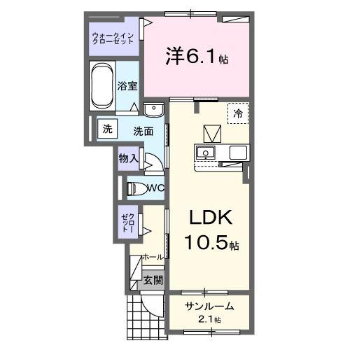 シエル聖心(1LDK/1階)の間取り写真
