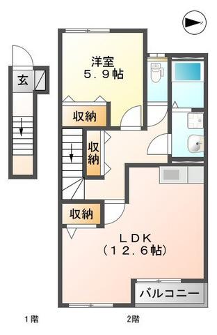 JR鹿児島本線 富合駅 徒歩15分 2階建 築17年(1LDK/2階)の間取り写真