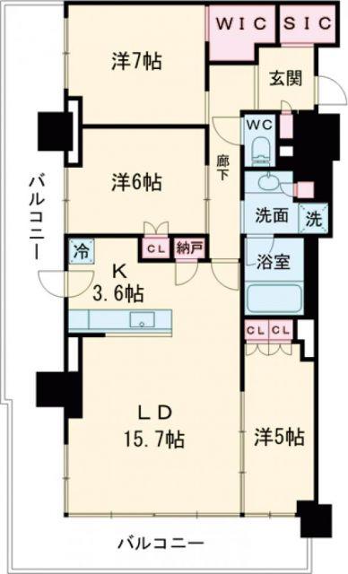 ベイシティタワーズ神戸ウエスト(3LDK/25階)の間取り写真