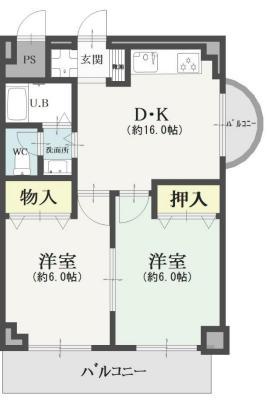ビューライフ六甲(2DK/4階)の間取り写真