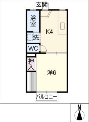 アーバンハイツ林(1K/2階)の間取り写真