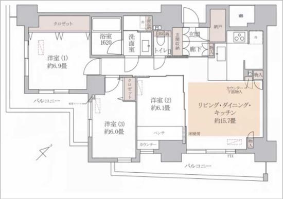レフィール築地レジデンス(3LDK/8階)の間取り写真