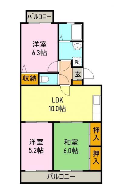 コーポリバー富士(3LDK/2階)の間取り写真