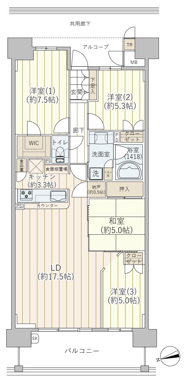 なんばセントラルプラザリバーガーデン(4LDK/16階)の間取り写真