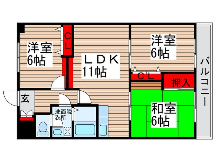 クオリティーダイカン(3LDK/5階)の間取り写真