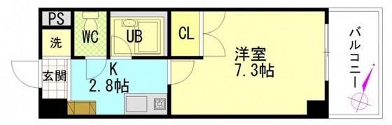 シャンテ中垣(1K/3階)の間取り写真