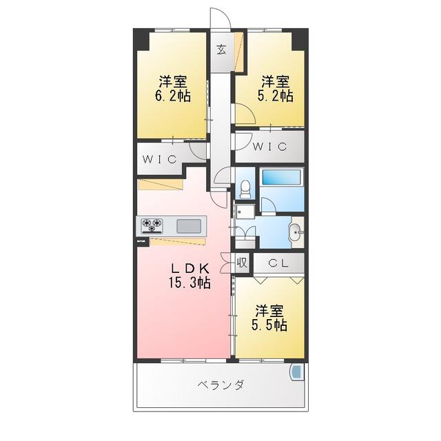 ブランシエラ伊勢市駅前(3LDK/6階)の間取り写真