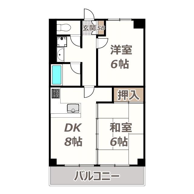 パピネス(2DK/6階)の間取り写真